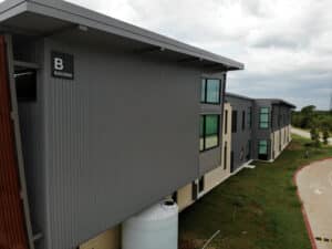 Menchaca Elementary School HR-16 Fluted Fascia FW-12 Zinc Grey