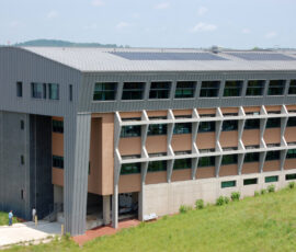 Lewis and Clark Office Building Curved High Seam Tee-Panel Zinc Grey