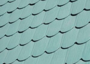 Metal Fish-Scale Shingles light green. 